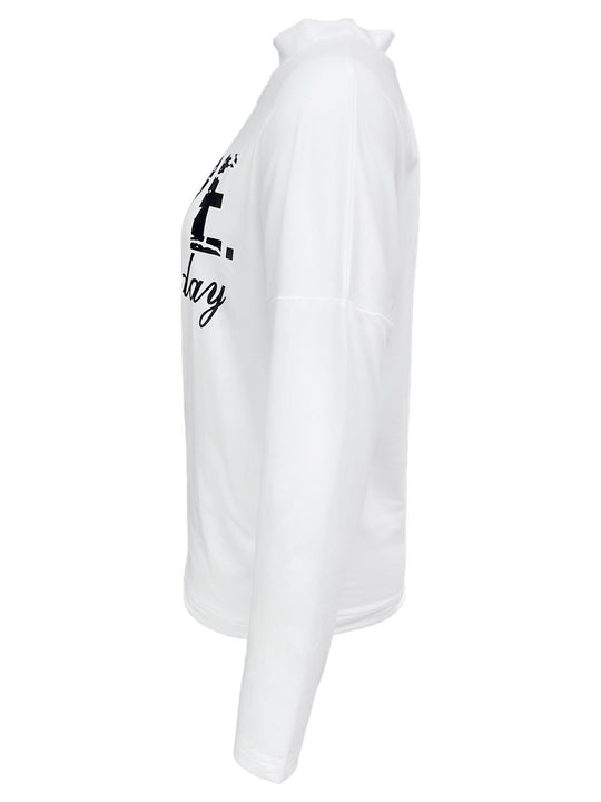 Damen Sweatshirt mit asymmetrischem Ausschnitt und kreativem Schriftzug EB