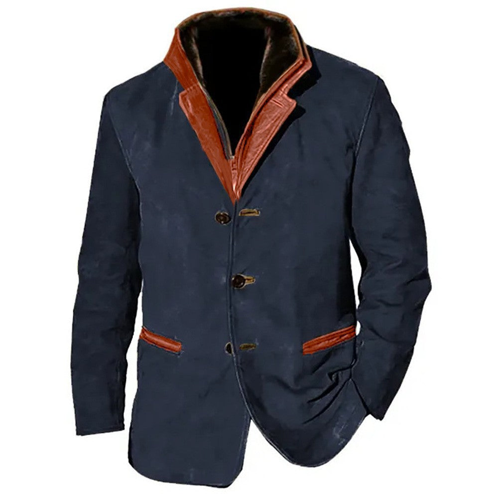 Herren elegante Wildlederjacke mit Kontrastdetails EB