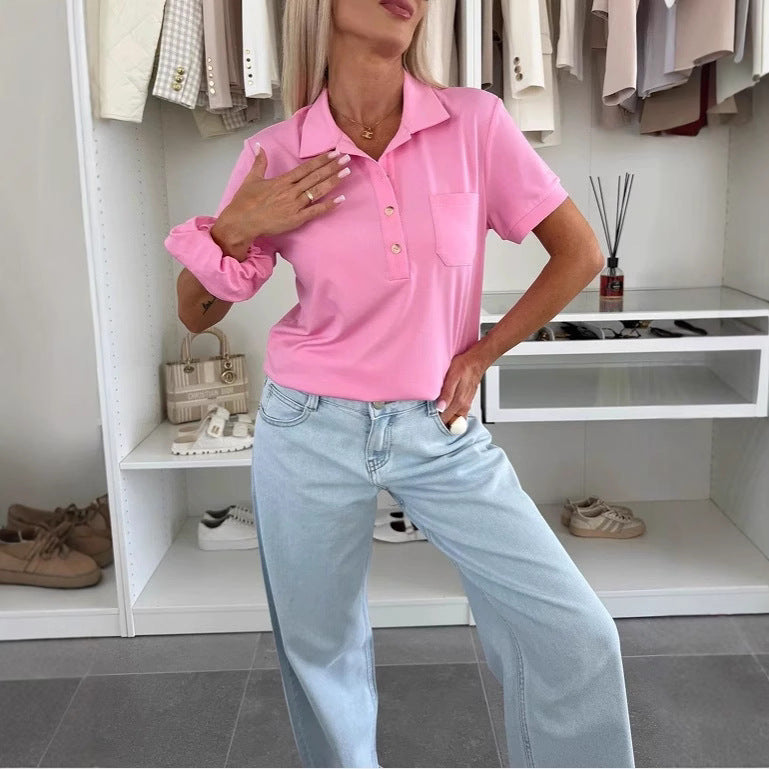 Damen Poloshirt mit Knopfleiste und Brusttasche EB