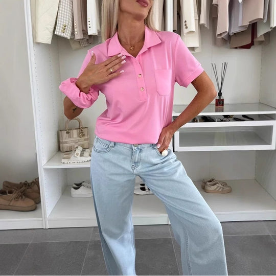 Damen Poloshirt mit Knopfleiste und Brusttasche EB