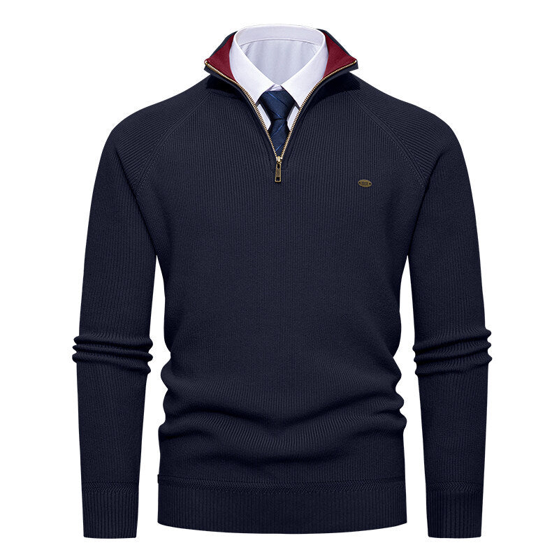 Herren eleganter Strickpullover mit Stehkragen und Reißverschluss EB
