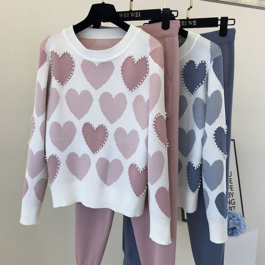 Damen stylisches Freizeitstrickset mit hohem Kragen EB