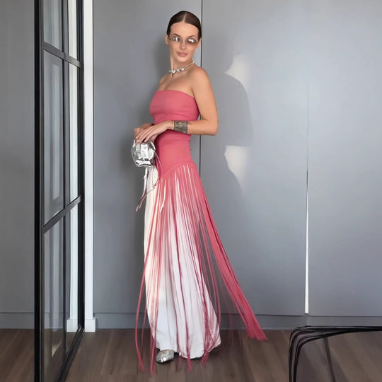 Damen Maxikleid mit schimmerndem Fransen-Design EB