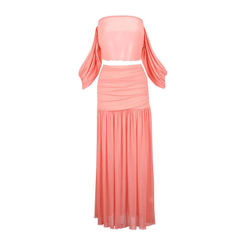 Damen Maxikleid mit elegantem Off-Shoulder Design und fließendem Stoff EB