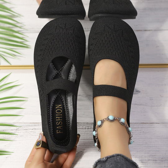 Damen elegante Strick-Ballerinas mit flexiblem Fußbett EB