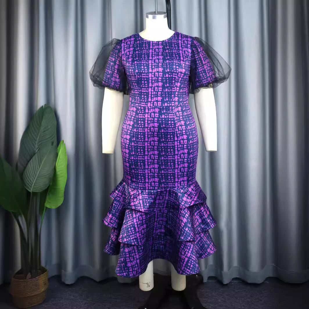 Damen elegantes Abendkleid mit voluminösen Rüschenärmeln und strukturiertem Rock EB
