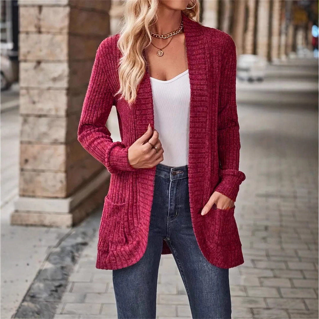 Damen Strickjacke mit offenen Front und praktischen Taschen EB