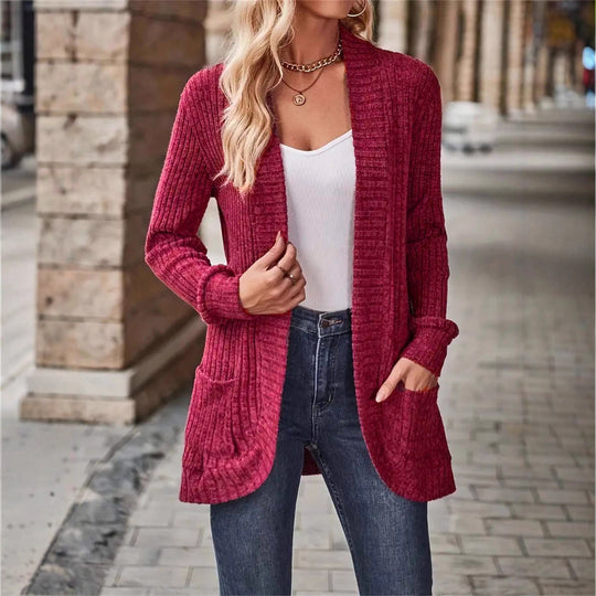 Damen Strickjacke mit offenen Front und praktischen Taschen EB