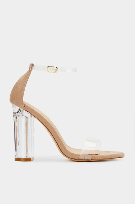 Damen elegante High Heel Sandalen mit transparentem Blockabsatz EB