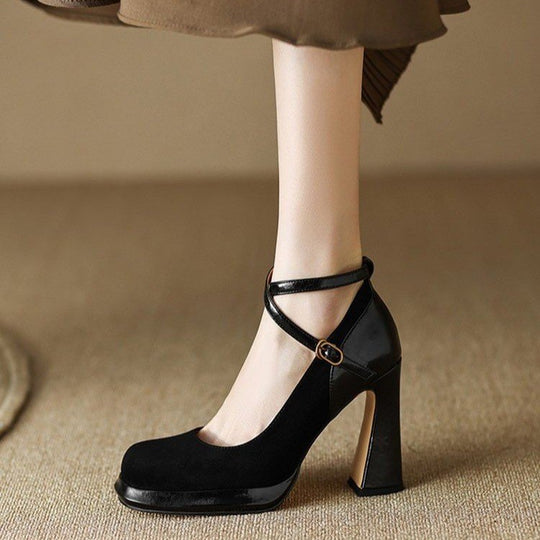 Damen Elegante Mary Jane Pumps mit Luxuriösem Blockabsatz EB