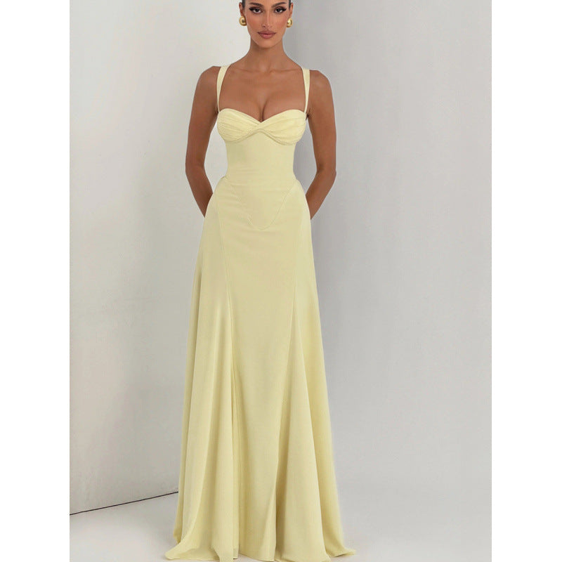 Damen Elegantes Maxikleid mit fein gerafftem Oberteil und Spaghettiträgern EB