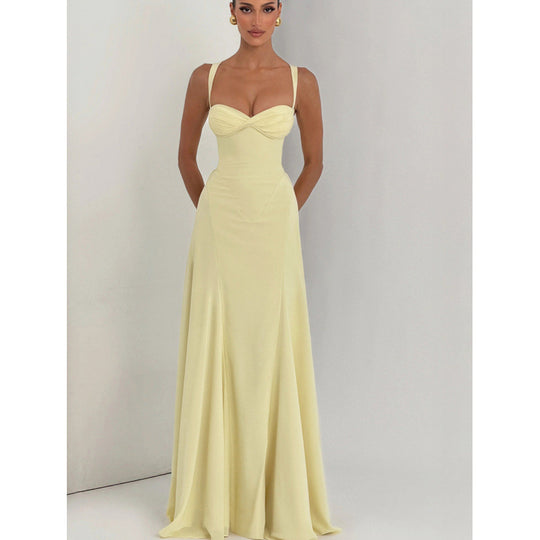 Damen Elegantes Maxikleid mit fein gerafftem Oberteil und Spaghettiträgern EB
