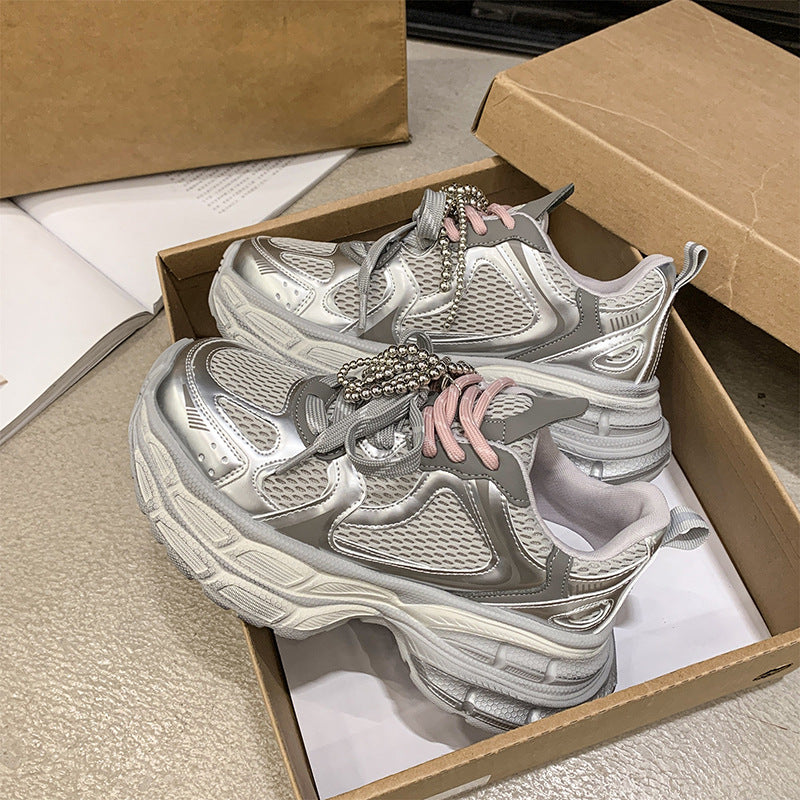 Damen sportliche Sneakers mit modischem Perlen-Schnürsystem EB