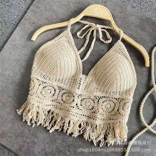 Damen gehäkeltes Bikinioberteil mit bunten Quasten EB