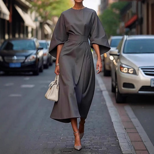 Damen Maxi-Kleid mit voluminösen Ärmeln und elegantem Drapierungsdesign Heidi-Mode