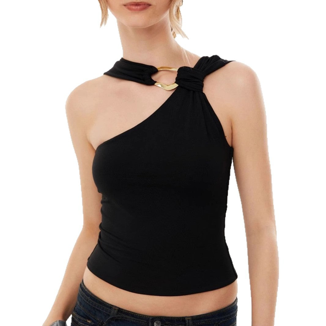 Damen Elegantes Oberteil mit asymmetrischem Schnitt und dekorativem Ringdetail EB