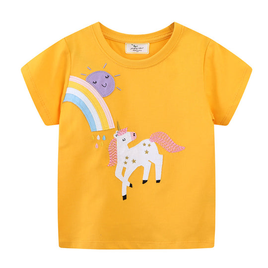Mädchen T-Shirt mit buntem Einhorn- und Regenbogenmotiv EB