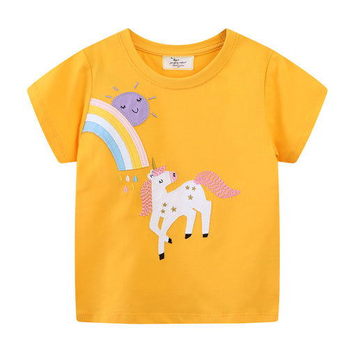 Mädchen T-Shirt mit buntem Einhorn- und Regenbogenmotiv EB