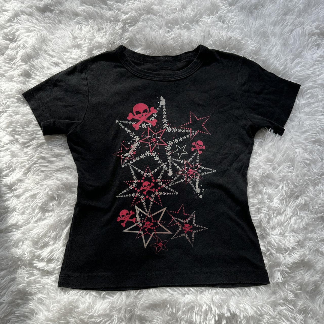 Damen T-Shirt mit kreativem Skull-Design und auffälligem Sternen-Print EB