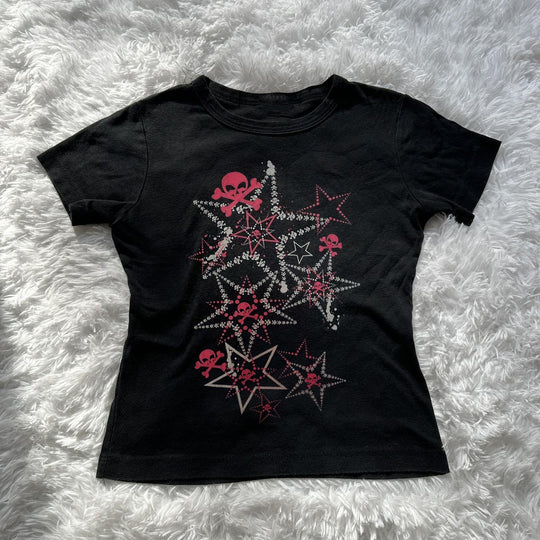 Damen T-Shirt mit kreativem Skull-Design und auffälligem Sternen-Print EB