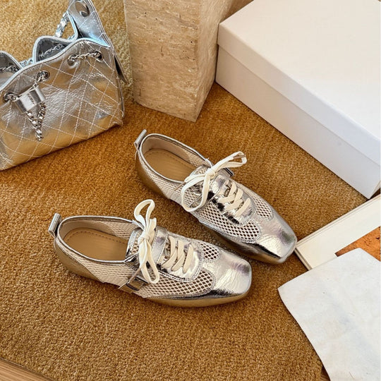 Damen sportive Ballerinas mit atmungsaktivem Netzdesign und glänzender Oberfläche EB