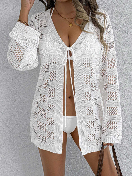 Damen lässiger Häkel-Strandüberwurf mit tiefem V-Ausschnitt und eleganten Details EB