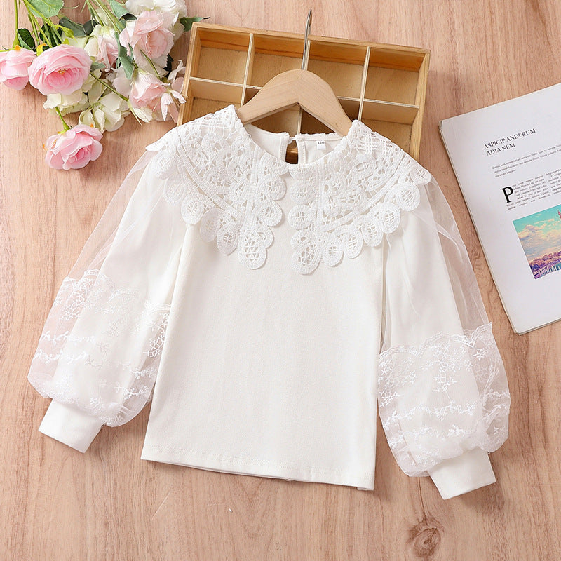 Mädchen elegante Bluse mit transparenten Puffärmeln EB