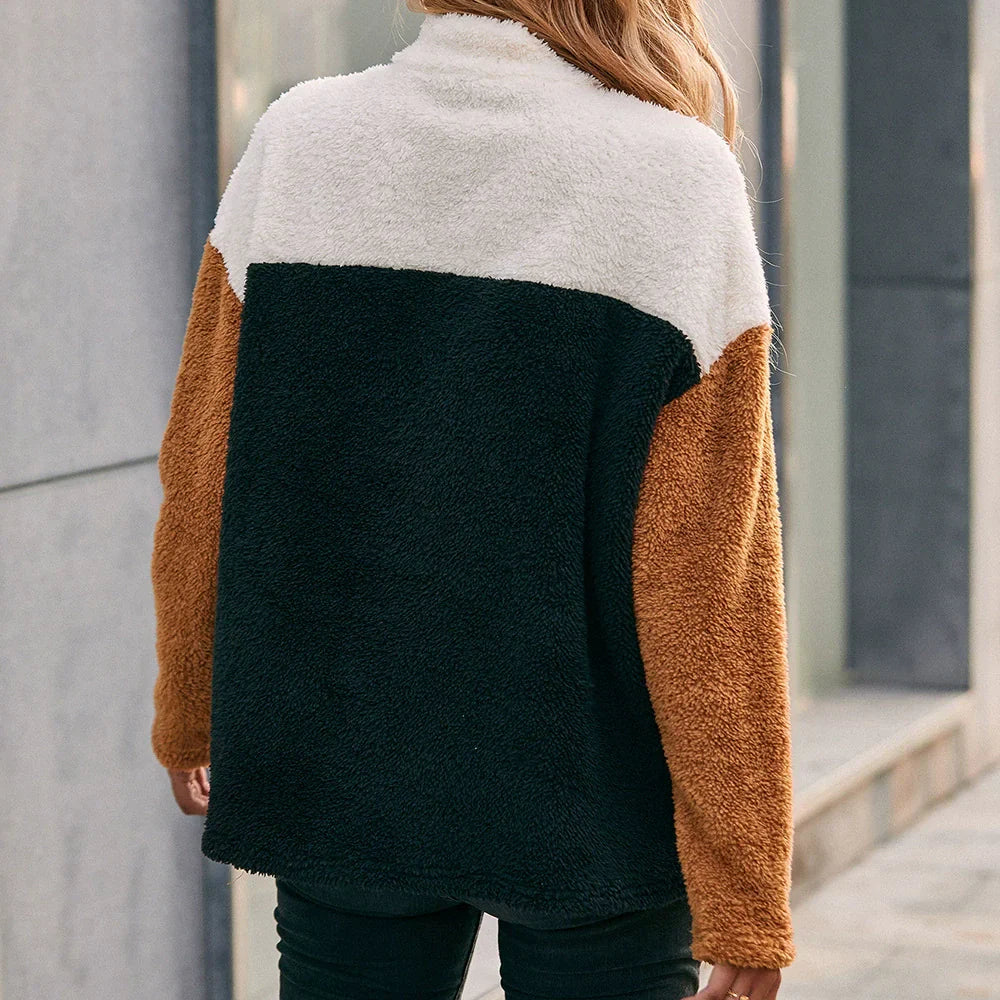 EB | Übergröße Passform Weicher Doppelseitiger Stoff Halbzip und Patch Look