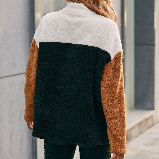 EB | Übergröße Passform Weicher Doppelseitiger Stoff Halbzip und Patch Look