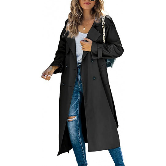 Damen eleganter Trenchcoat mit doppelt Reihe Knopfverschluss und Taillengürtel EB
