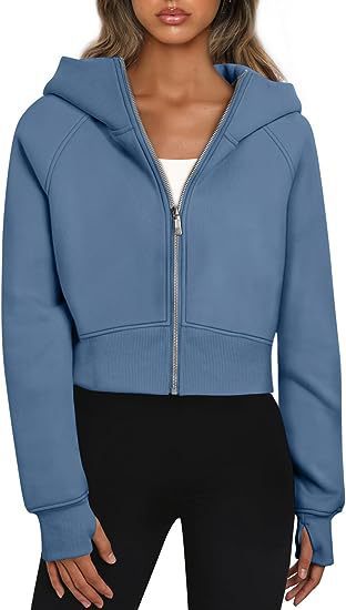 Damen cropped Kapuzenpullover mit Reißverschluss und elastischem Bund EB