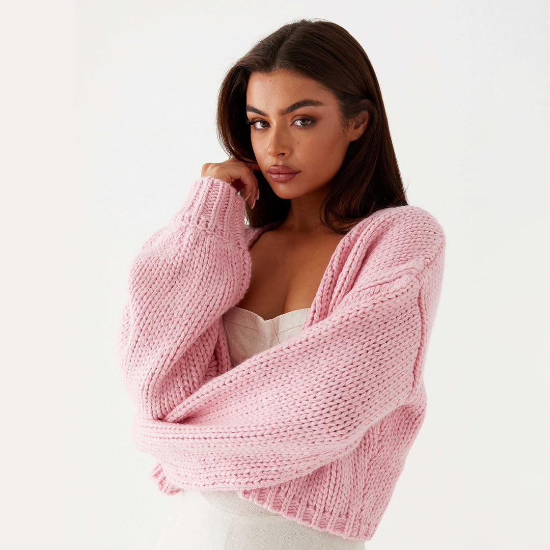 Damen Oversized Grobstrick-Cardigan mit Schalkragen und Rippbündchen EB