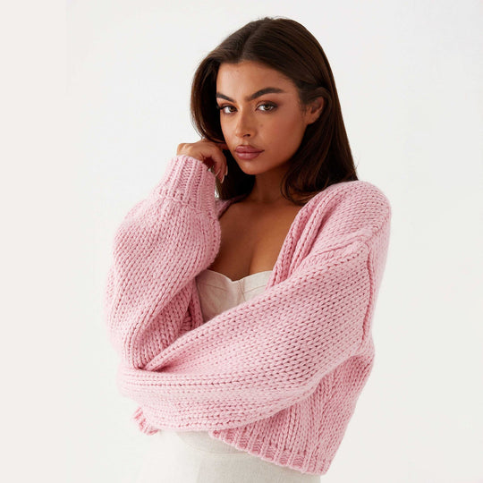 Damen Oversized Grobstrick-Cardigan mit Schalkragen und Rippbündchen EB