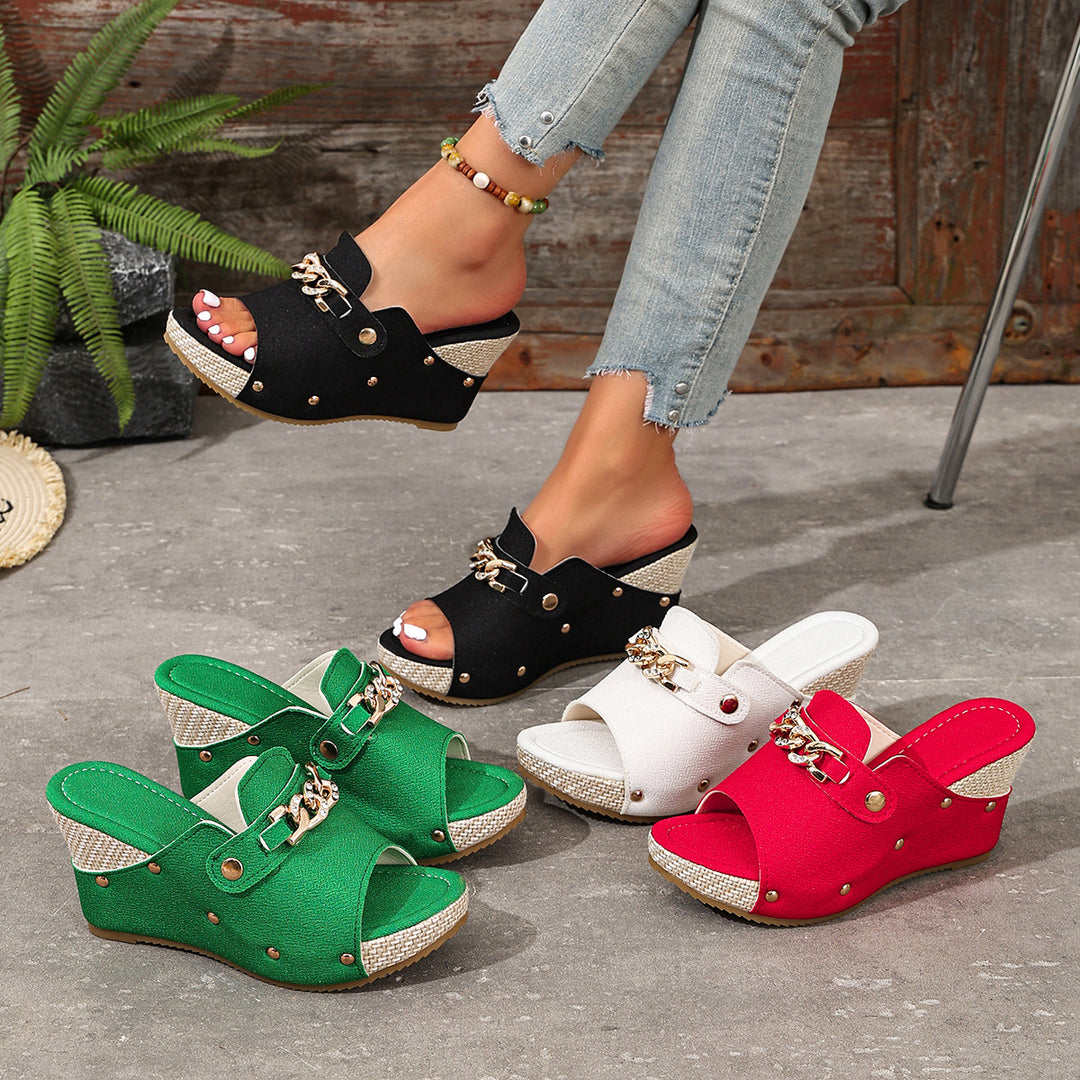 Damen Wedge-Pantoletten mit modischen Schmuckdetails EB