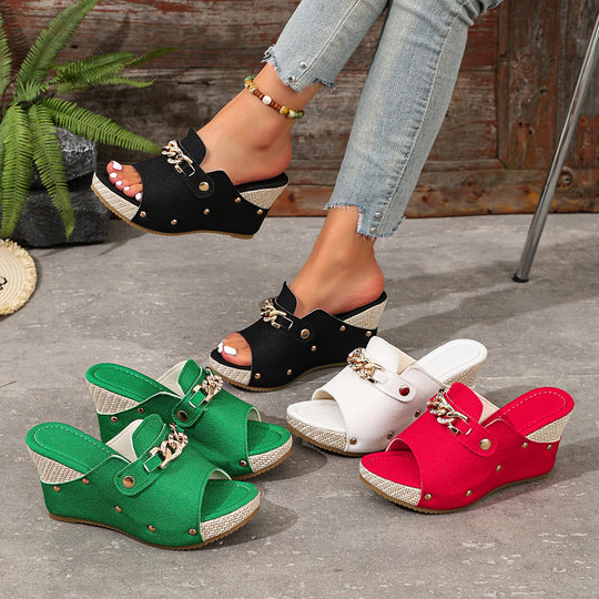 Damen Wedge-Pantoletten mit modischen Schmuckdetails EB