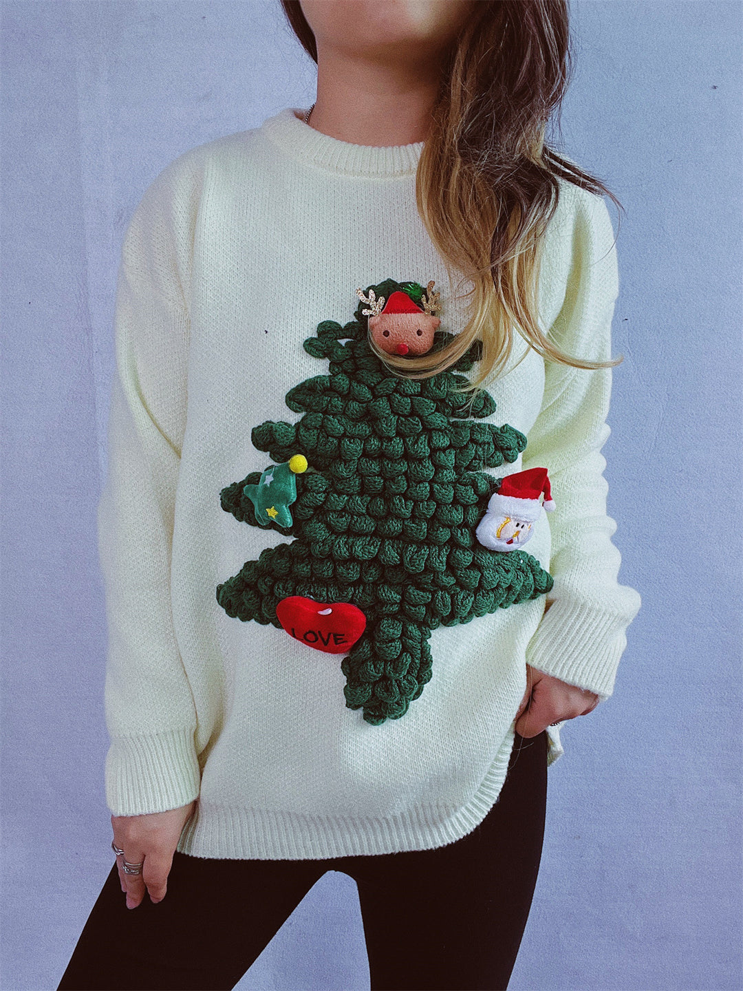 Damen Weihnachts-Pullover mit festlichem 3D-Motiv und weichem Strick EB