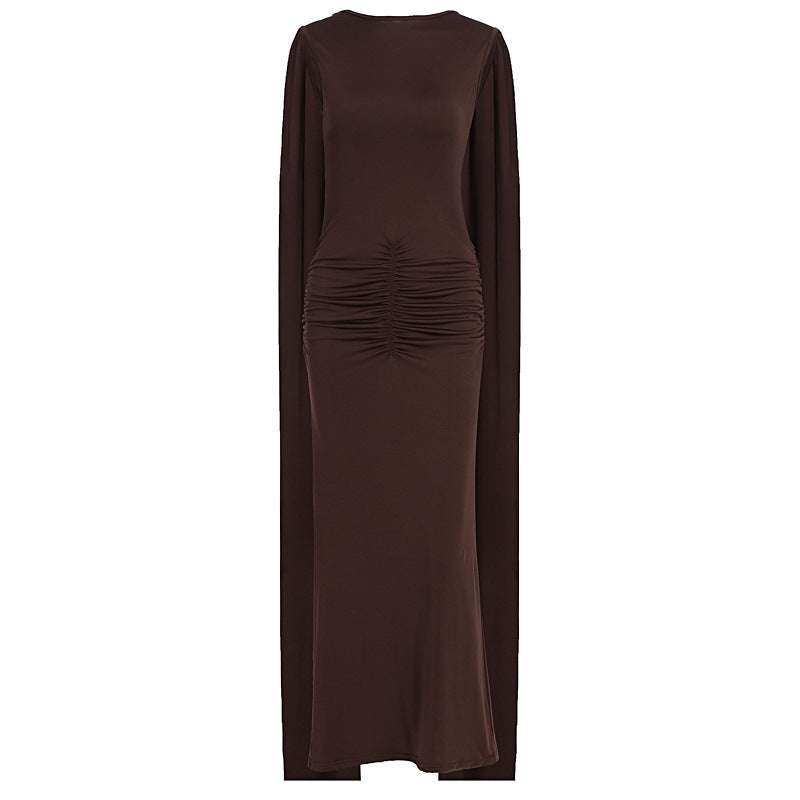 Damen Elegantes Maxikleid mit Raffungen und transparenten Ärmeln EB