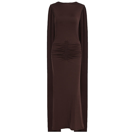 Damen Elegantes Maxikleid mit Raffungen und transparenten Ärmeln EB