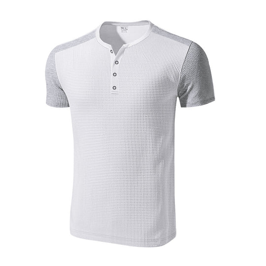 Herren Kurzarm-Henley-T-Shirt mit strukturierter Oberfläche und dezenter Knopfleiste EB
