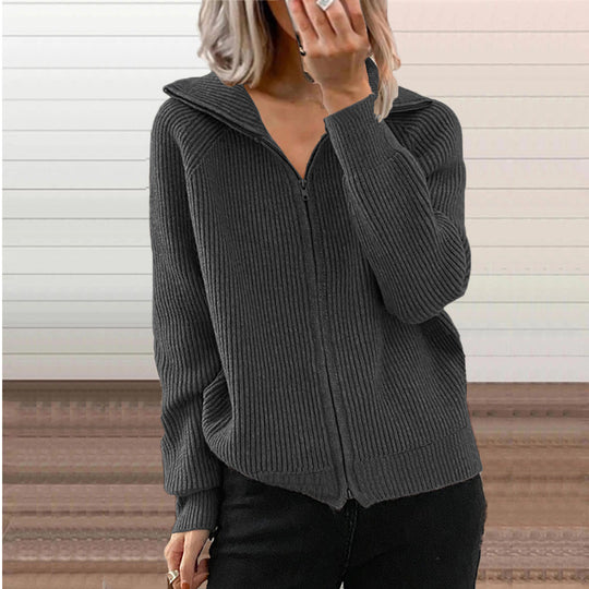Damen Gerippte Kapuzen-Strickjacke mit Reißverschluss und Eingrifftaschen EB