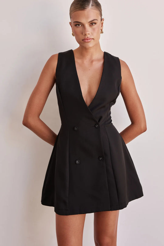 Damen Wendekleid mit tiefem V-Ausschnitt und doppelter Knopfleiste EB