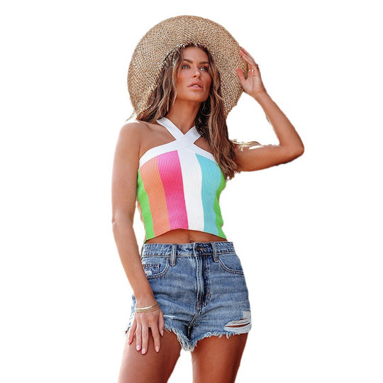 Damen Crop-Top im modernen Grafikdesign mit X-förmigem Träger EB