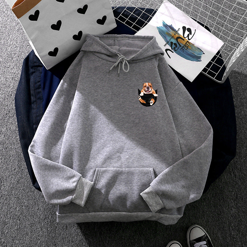 Unisex nan Kapuzenpullover mit Bulldoggen-Taschenpatch, oversized Schnitt und angerauter Fleece-Innenseite EB