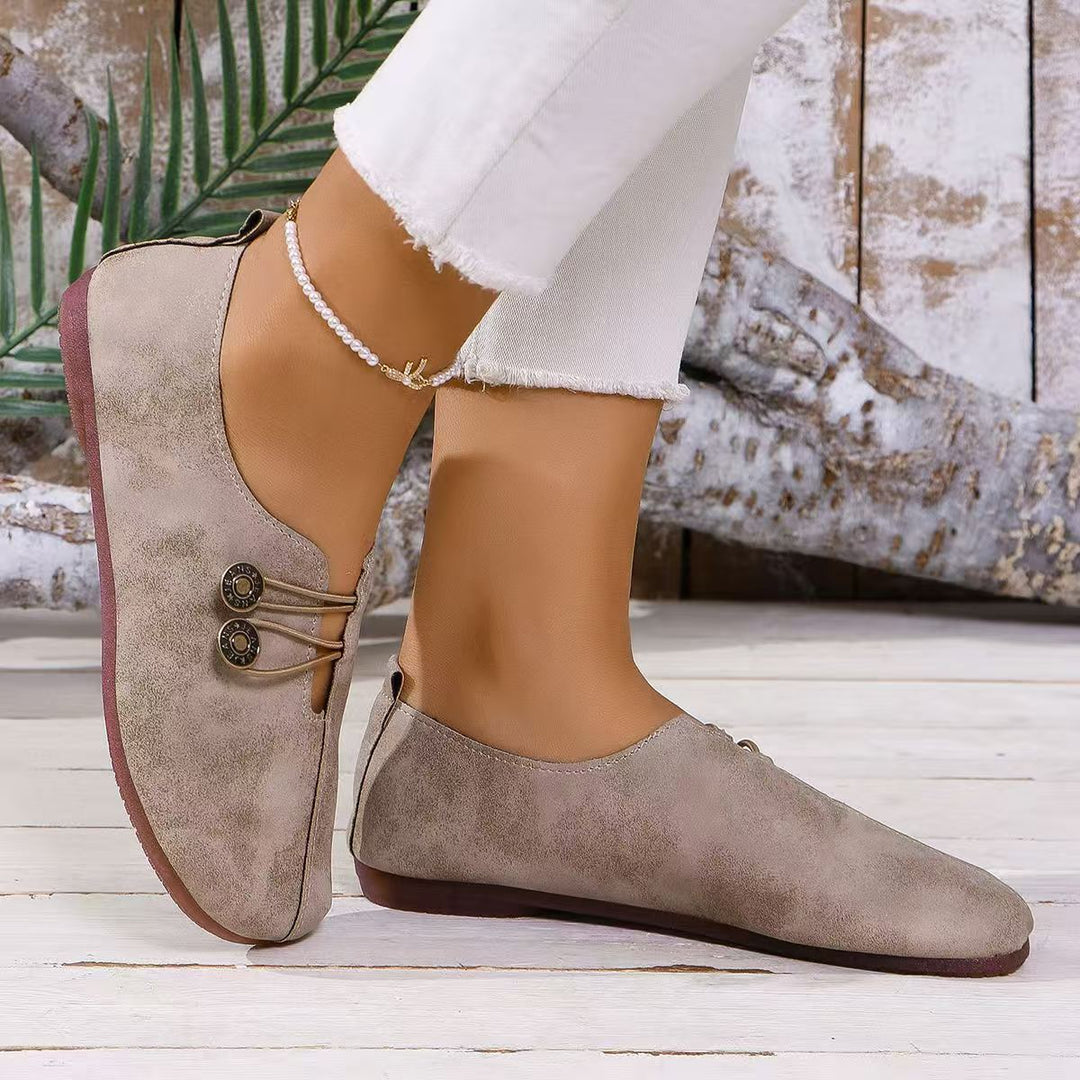 Damen Bequeme Ballerina-Schuhe mit dekorativem Knopf-Detail EB
