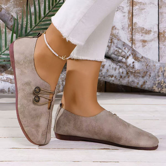 Damen Bequeme Ballerina-Schuhe mit dekorativem Knopf-Detail EB