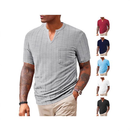 Herren Kurzarm T-Shirt mit V-Ausschnitt und Brusttasche EB