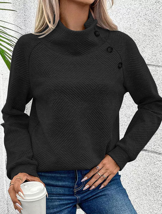 Damen Pullover mit hoher Kragenlinie und stilvollen Knöpfen EB