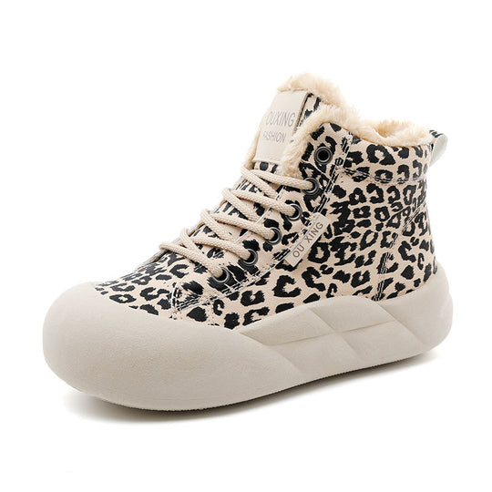 Damen Modische High-Top Sneakers mit kuscheligem Innenfutter und tierischem Muster EB