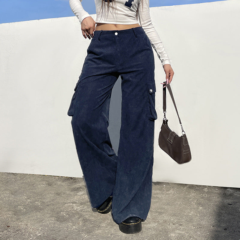 Damen Weite Cord-Cargo-Hose mit praktischen Taschen und lässigem Schnitt EB