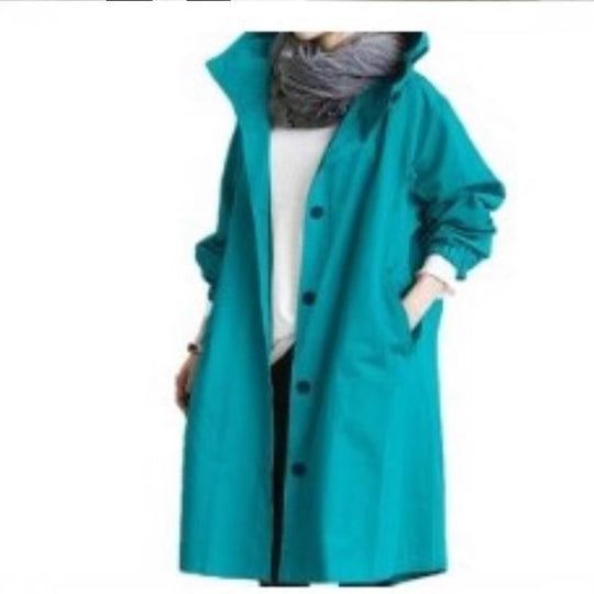 Damen nan leichter Oversize Regenmantel mit Kapuze und verdecktem Verschluss EB